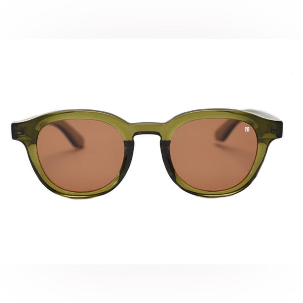 Tomahawk The Harrow Polarized Sunglasses Amber Lens Green Frame EUC